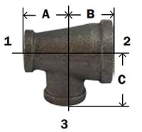 BG Malleable Reducing Run Tee Diagram